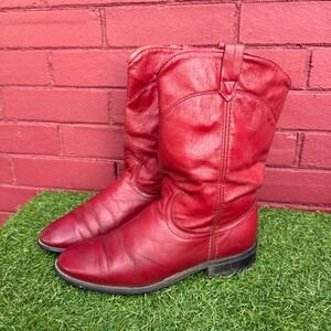 Vintage Acme Red Leather Cowboy Boots Western‎ Style Womens Size 7 M Made in USA